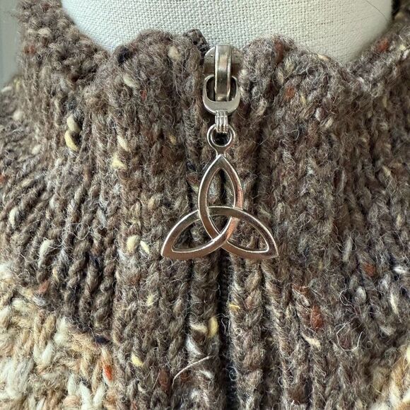 Aran Crafts 2 Way Zip 100% Wool Sweater Colorblock Tweed Half Sleeves Ireland M - Picture 4 of 7